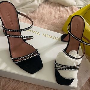 New Authentic Amina Muaddi Naima Crystal sandals